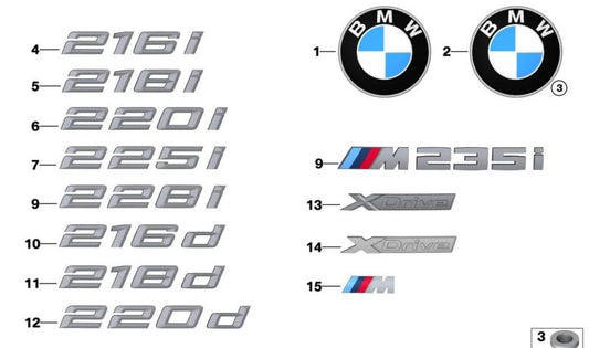 Emblema para BMW Serie 2 F44 (OEM 51148075984). Original BMW