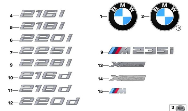 Emblema para BMW F44 (OEM 51149491009). Original BMW.