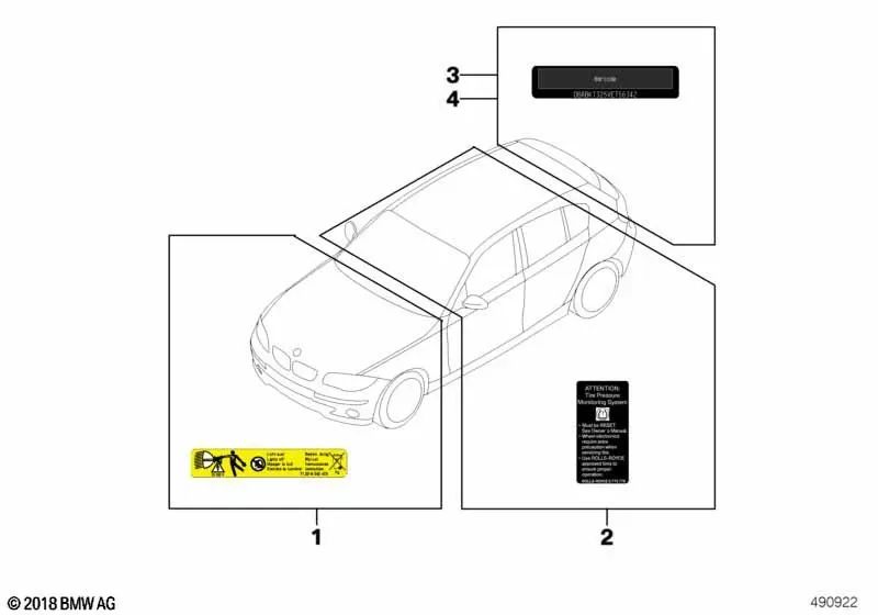 Cartel de Aviso de Activación de Emergencia EMF Maletero para BMW Serie 5 F07, F07N, Serie 6 F12N, F13N, Serie 7 F01, F01N, F02, F02N y F04, X5 E70, E70N, F15, F85, X6 E71, E72, F16, F86 (OEM 71246874740). Original BMW.