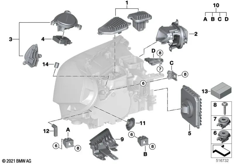 Juego de Soportes de Reparación Izquierdos para BMW X1 F48N, F49N, X2 F39 (OEM 63119477823). Original BMW.