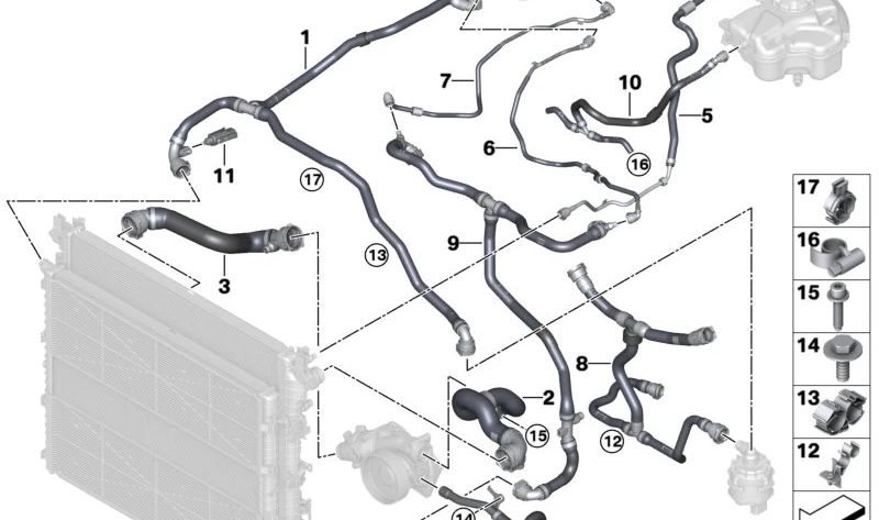 Tubo del depósito de expansión OEM 17125A054D9 para BMW G70. Original BMW.