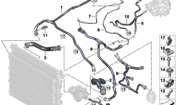 Tubo del depósito de expansión OEM 17125A054D9 para BMW G70. Original BMW.