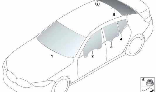 Rear Left Door Side Glass OEM 51357428513 for BMW F93, G16. Original BMW.