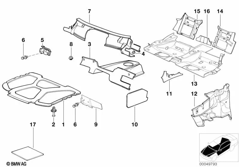 Aislamiento acústico mampara maletero central para BMW Serie 3 E36 (OEM 51488176413). Original BMW.