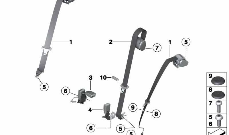 Cinturón superior trasero medio para BMW F20, F21 (OEM 72117243312). Original BMW