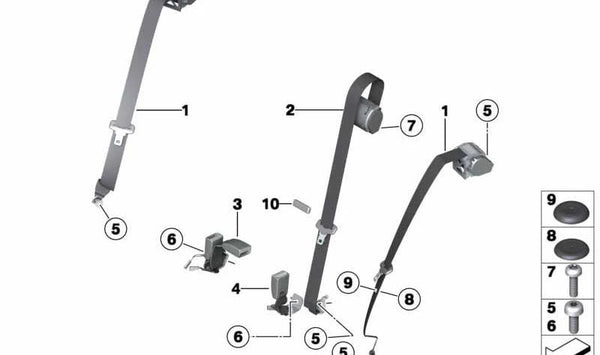 Cinturón superior trasero central para BMW F31, F31N (OEM 72117309369). Original BMW