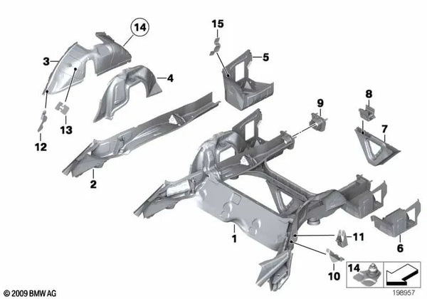 Larguero izquierdo para BMW E84 (OEM 41112993123). Original BMW.