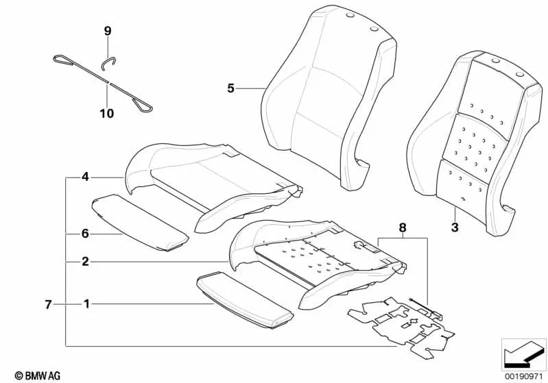 Revestimiento de respaldo de cuero derecho para BMW Serie 3 E92, E92N (OEM 52107253104). Original BMW