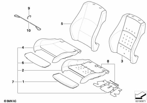 Funda respaldo cuero derecha para BMW Serie 3 E92, E92N (OEM 52107253098). Original BMW