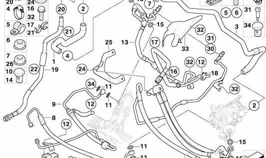 Manguera Dynamic Drive OEM 32416783582 para BMW E60, E61, E63, E64. Original BMW.