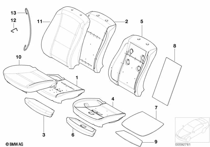 Parte de acolchado del respaldo para BMW Serie 5 E60, E60N, E61, E61N (OEM 52107058568). Original BMW