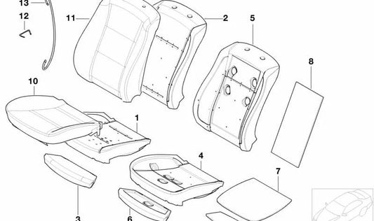 Respaldo de asiento OEM 52107007328 para BMW E60, E61, E65, E66. Original BMW.