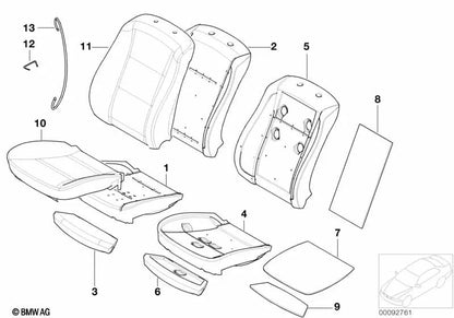 Parte de cojín de asiento derecho para BMW E60, E60N, E61, E61N Serie 5 E65, E66 Serie 7 (OEM 52109142357). Original BMW