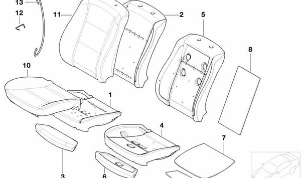 Cojín de asiento OEM 52107075371 para BMW Serie 5 (E60, E61). Original BMW.