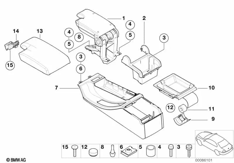 Leather armrest top for BMW 3 Series E46 (OEM 51168229242). Original BMW.