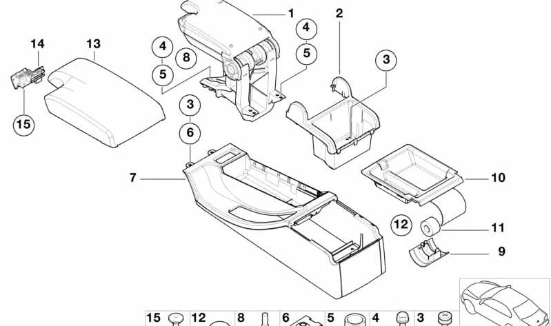 Reposabrazos de Cuero para BMW E46 (OEM 51168238226). Original BMW