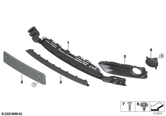 Rejilla parcialmente cerrada derecha para BMW F20N, F21N (OEM 51117371672). Original BMW