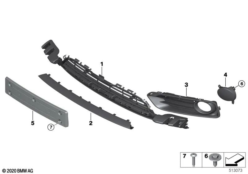 Rejilla cerrada derecha para BMW F20N, F21N (OEM 51117371668). Original BMW.