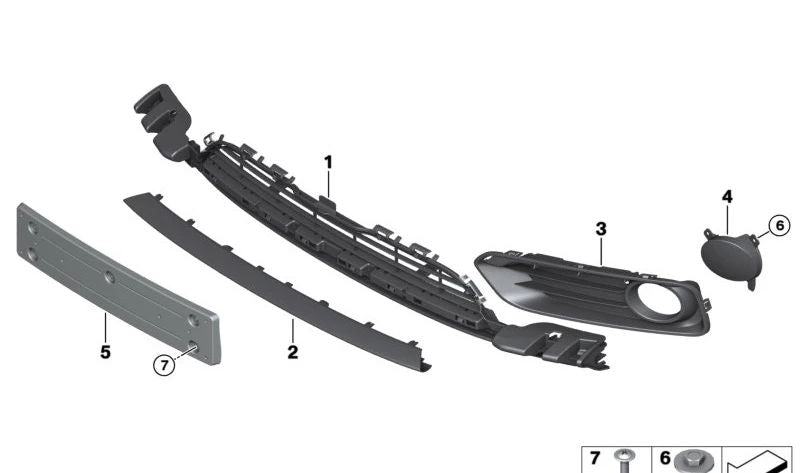 Rejilla cerrada izquierda OEM 51117443805 para BMW F20, F21. Original BMW.