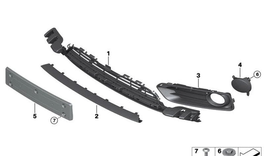 Rejilla cerrada derecha para BMW F20N, F21N (OEM 51117443806). Original BMW