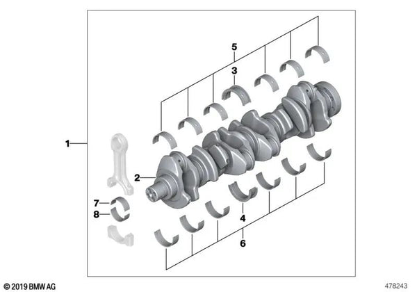 Cigüeñal sin cojinetes para BMW Serie 3 E46, Serie 5 E60, E61, Serie 7 E65, X3 E83, X5 E53 (OEM 11217806707). Original BMW.