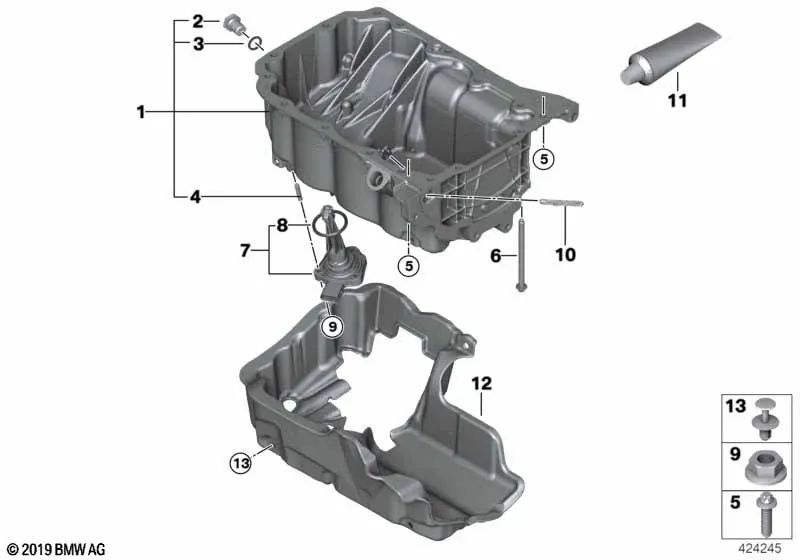 Cárter de aceite para BMW Serie 1 F52, Serie 2 F45, F45N, F46, X1 F48, F48N, F49, F49N, X2 F39 (OEM 11138611689). Original BMW.