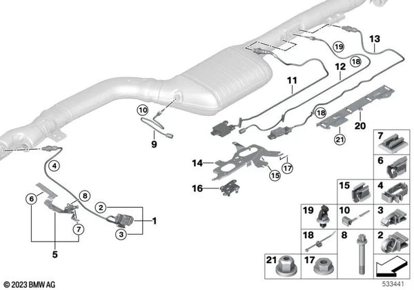 Soporte para bridas para BMW F20N, F21N, F22N, F23N, F45, G42, F30, F31, G20, G21, G28, F32N, F33N, F36N, G22, G23, G26, G30, G31, G60, G61, G90, G32, G11, G12, G70, G14, G15, G16, F48N, F39, F25, G01, G45, G02, G05N, G06N, G07N. Original BMW (OEM 6113756