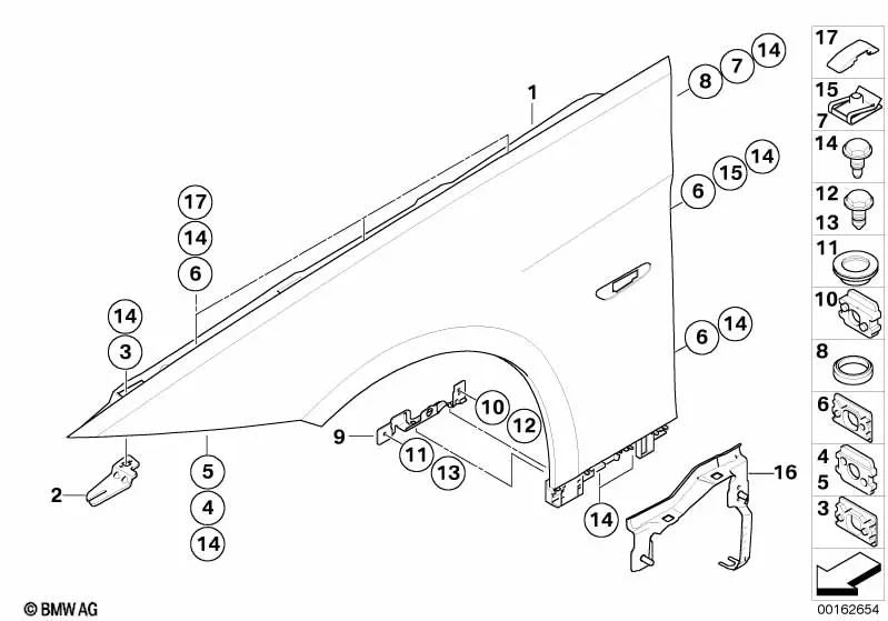 Sliding element for BMW Series 3 E90, E90N, E92, E92N, E93, E93N (OEM 41317173593). Genuine BMW