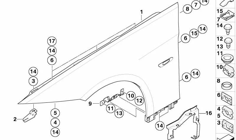 Elemento deslizante faldón trasero para BMW Serie 3 E90, E92, E93 (OEM 41317174888). Original BMW