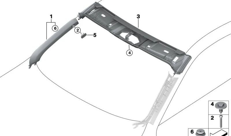 Moldura derecha del pilar A OEM 51437490352 para BMW G23, G83. Original BMW