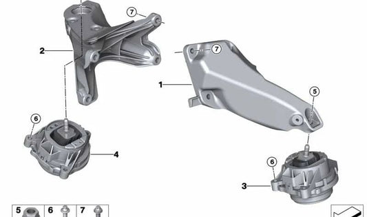 OEM Linksmotorunterstützung 22116859019 für BMW F20, F21, F22, F23, F30, F31, F34, F32, F33, F36. Original BMW.