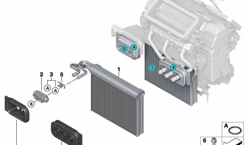 Evaporador para BMW X5 E70, F15, F85 y X6 E71, F16 (OEM 64116806555). Original BMW