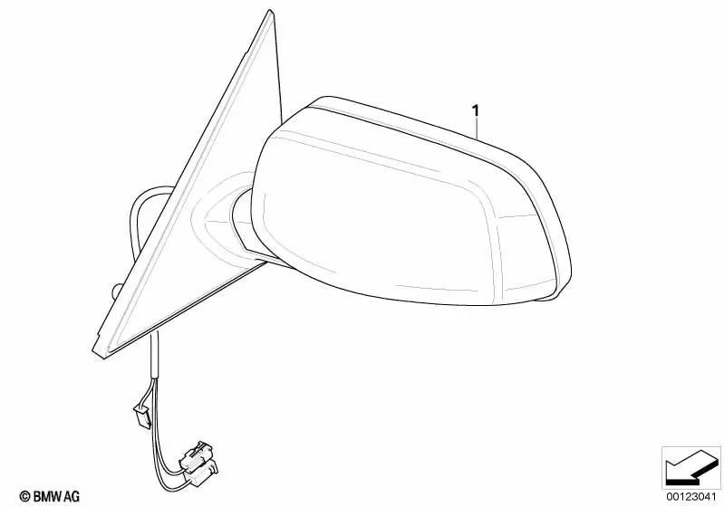 Espejo exterior sin cristal calefactado derecho para BMW E60, E61 (OEM 51167189564). Original BMW.