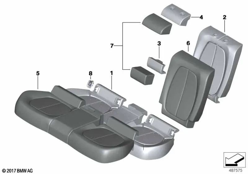 Parte de espuma asiento trasero para BMW Serie 2 F45, F45N (OEM 52207351141). Original BMW.