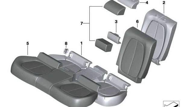 Pieza de espuma para respaldo trasero derecho para BMW F39 (OEM 52207487510). Original BMW