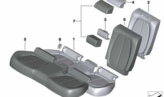 Lower middle backrest foam piece for BMW F39 (OEM 52207487512). Original BMW.