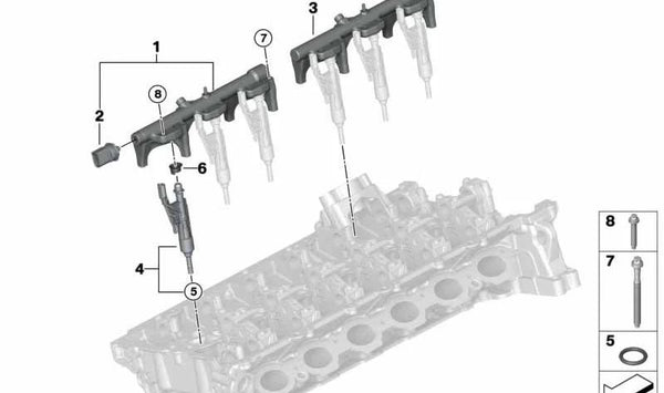 Rail de alta presión OEM 13538694197 para BMW F20, F21, F22, F23, F30, F31, F32, F33, F34, F35, F36, F45, F46, F48, F49, F52, F54, F55, F56, F57, F60, G01, G02, G11, G12, G30, G31, G32, G38, I12, I15. Original BMW.