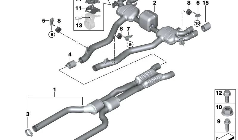 Silenciador trasero con válvula de escape para BMW F90 (OEM 18308095274). Original BMW