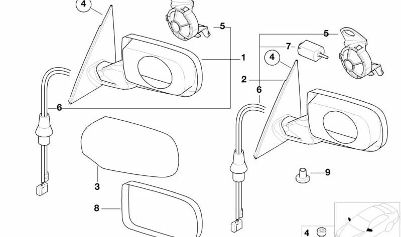 Espelho externo aquecido à esquerda para BMW E46 (OEM 51168245131). BMW original