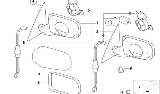 Specchio esterno riscaldato a sinistra per BMW E46 (OEM 51168245131). BMW originale