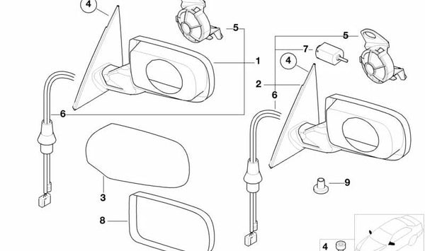 Retrovisor exterior calefactable izquierdo OEM 51167890827 para BMW E46. Original BMW.