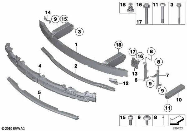 Elemento de deformación delantero inferior derecho para BMW F01, F02 (OEM 51117158872). Original BMW