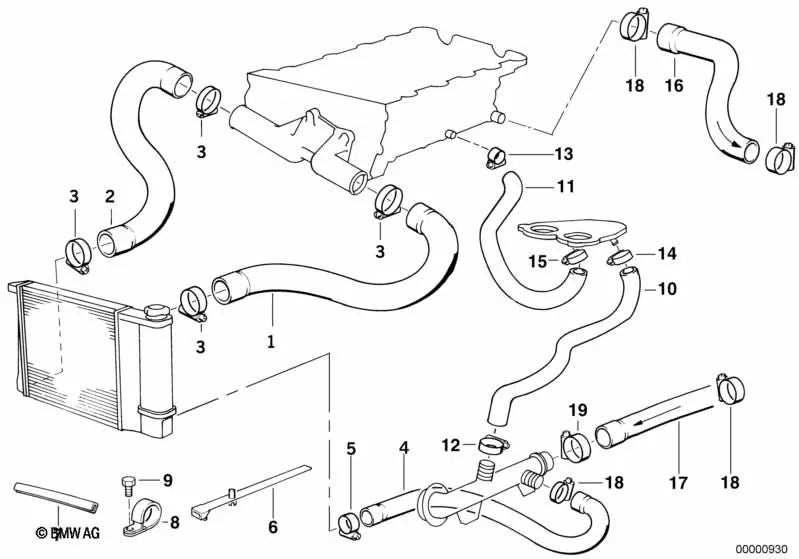 Manguera de agua para BMW E36, E34 (OEM 11531247915). Original BMW