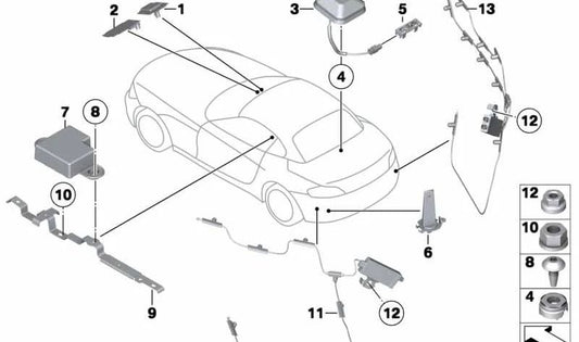 Antena GPS y teléfono OEM 65209156745 para BMW Z4 (E89). Original BMW.