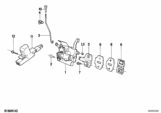 Cerradura de trinquete delantera izquierda para BMW E32 (OEM 51218111235). Original BMW.