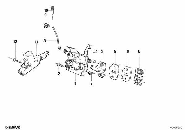 Cerradura de trinquete delantera izquierda para BMW E32 (OEM 51218111235). Original BMW.