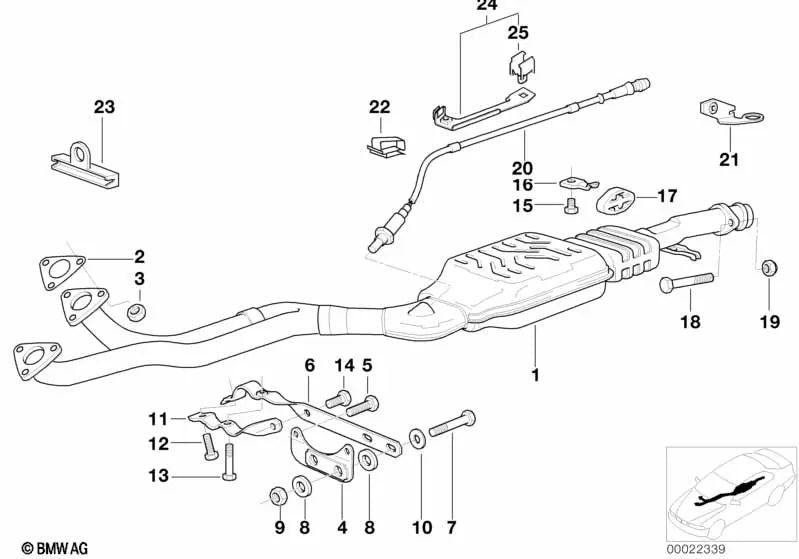 Sistema de soporte de escape para BMW Serie 3 E36 (OEM 18311728407). Original BMW.