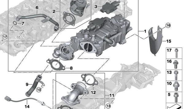 Válvula EGR de alta presión OEM 11717822257 para BMW G60, G61, G70, G05, G06, G07. Original BMW.