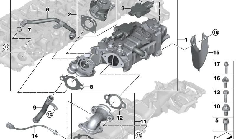 Módulo de recirculación de gases de escape (EGR) OEM 11719886766 para BMW G60, G61, G70, G05, G06, G07. Original BMW.