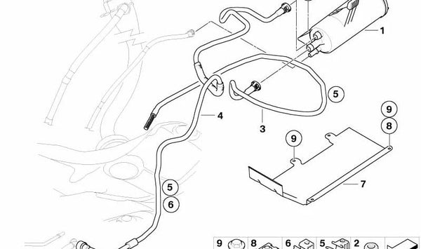 Tubo de ventilación trasero OEM 16126762592 para BMW E63, E64. Original BMW